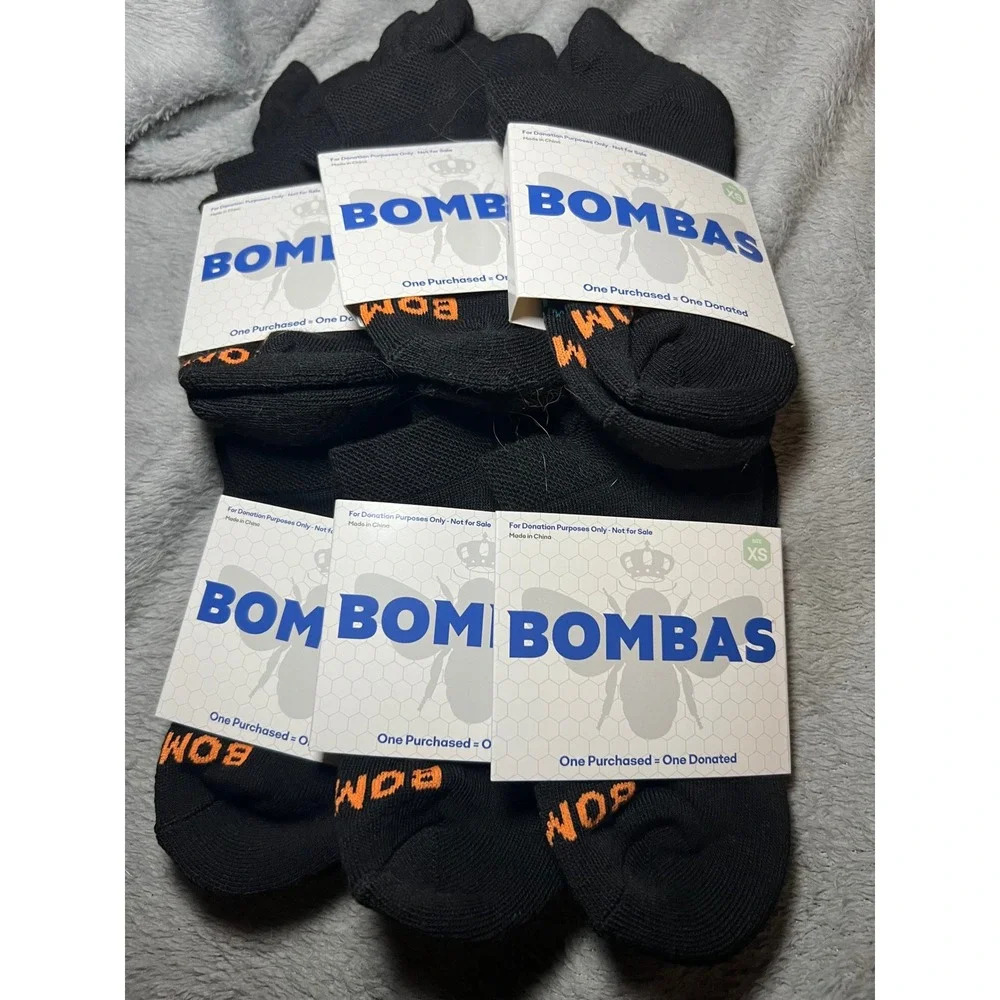 Bombas Black Ankle Socks Lot 6 X-Small Cushioned Athletic Honeycomb Arch Support